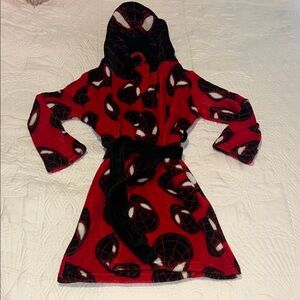 Kids Red Hooded Robe with Black Spiderman Design